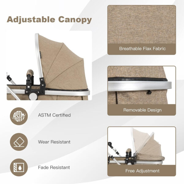 BABY JOY Baby Stroller, 2-in-1 Convertible Bassinet Reclining Stroller, Foldable Pram Carriage with 5-Point Harness, Including Cup Holder, Foot Cover, Diaper Bag, Aluminum Structure, Gray