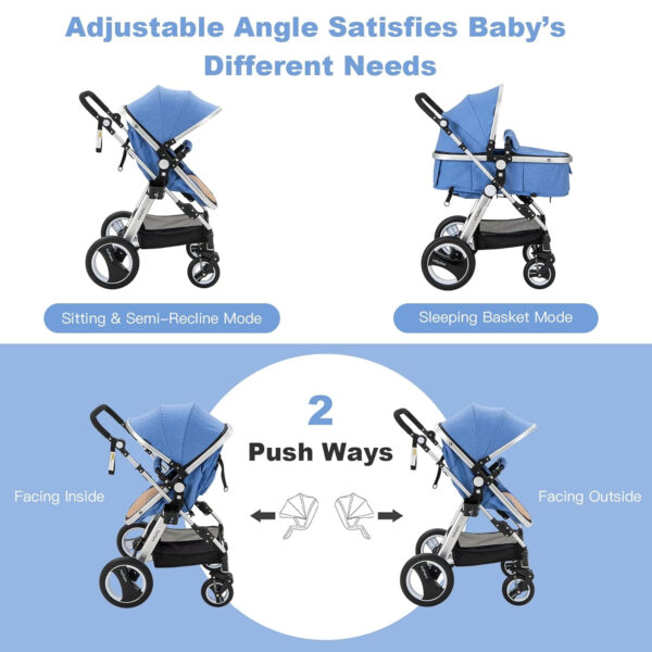 BABY JOY Baby Stroller, 2-in-1 Convertible Bassinet Reclining Stroller, Foldable Pram Carriage with 5-Point Harness, Including Cup Holder, Foot Cover, Diaper Bag, Aluminum Structure, Gray