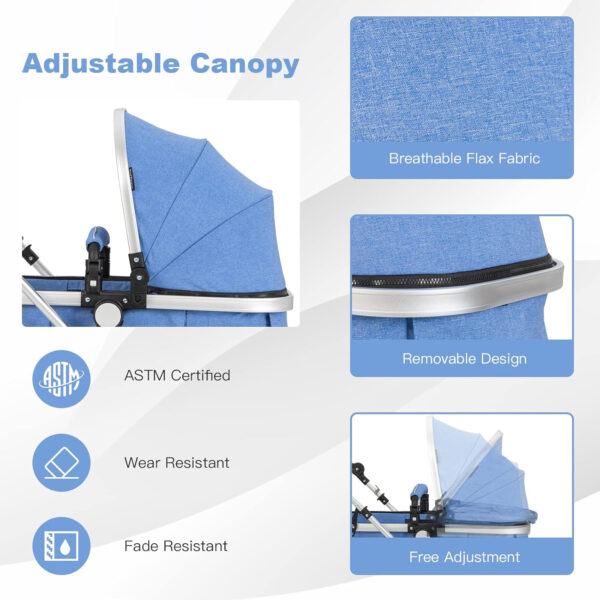 BABY JOY Baby Stroller, 2-in-1 Convertible Bassinet Reclining Stroller, Foldable Pram Carriage with 5-Point Harness, Including Cup Holder, Foot Cover, Diaper Bag, Aluminum Structure, Gray