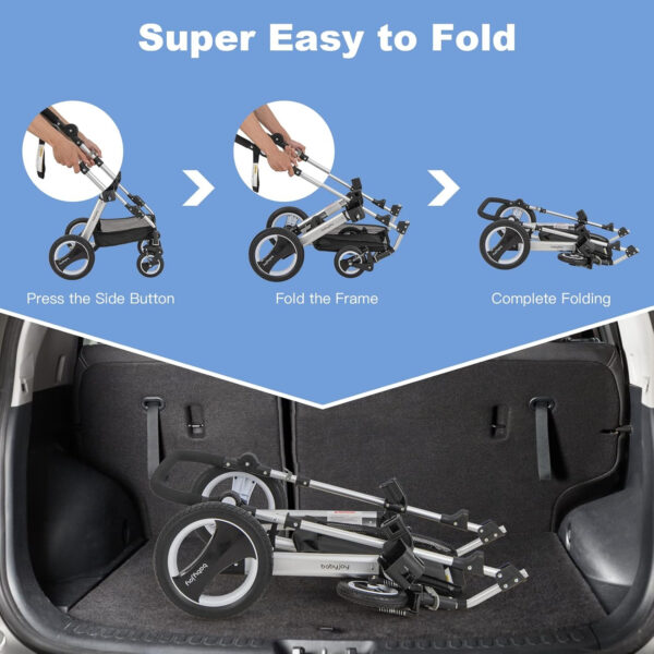 BABY JOY Baby Stroller, 2-in-1 Convertible Bassinet Reclining Stroller, Foldable Pram Carriage with 5-Point Harness, Including Cup Holder, Foot Cover, Diaper Bag, Aluminum Structure, Gray