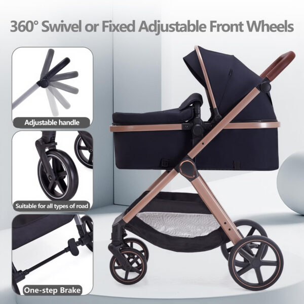 688a6482a40f0ec73d22cde83e7e8988890bcdffb3251c72cf5b7.jpg 2 in 1 Baby Stroller, Newborn Infant Toddler Convertible Bassinet Pram Stroller for 0-36 Months Old Babies (Black)