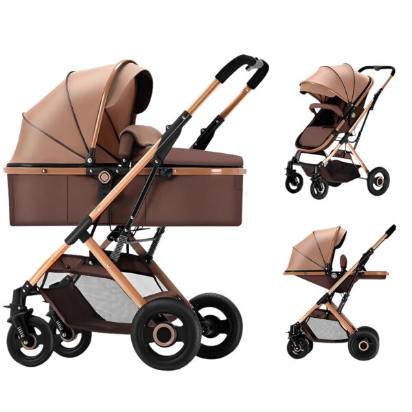 2 in 1 Convertible Baby Stroller Newborn Reversible Foldable Pushchair with Adjustable Canopy Folding High Landscape Infant Carriage, Anti-Shock Toddler Pushchair