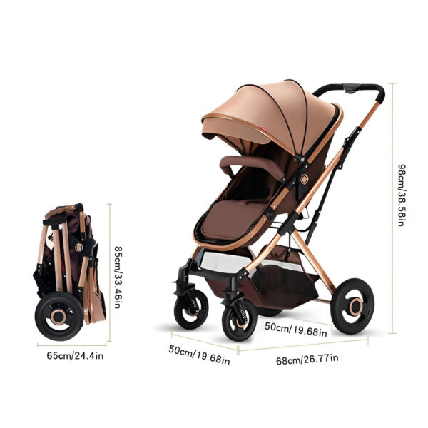 2 in 1 Convertible Baby Stroller Newborn Reversible Foldable Pushchair with Adjustable Canopy Folding High Landscape Infant Carriage, Anti-Shock Toddler Pushchair