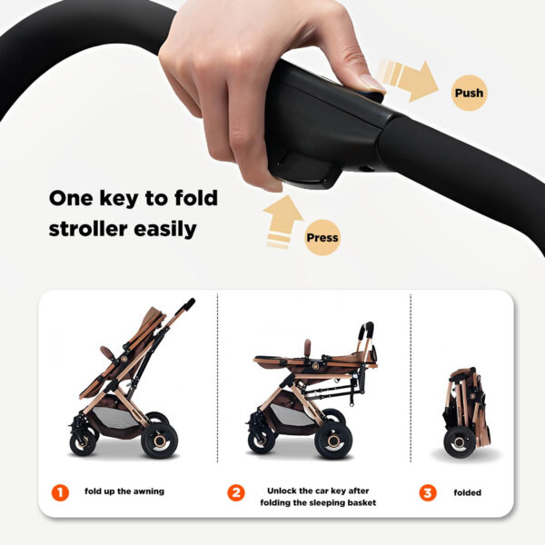 2 in 1 Convertible Baby Stroller Newborn Reversible Foldable Pushchair with Adjustable Canopy Folding High Landscape Infant Carriage, Anti-Shock Toddler Pushchair