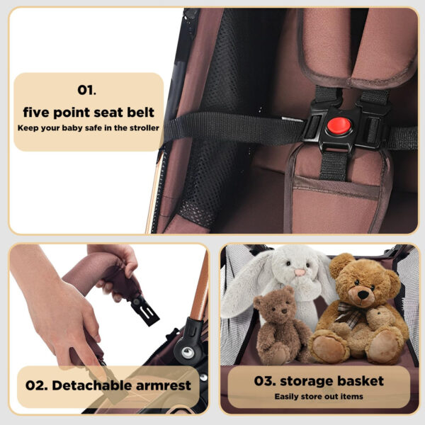 2 in 1 Convertible Baby Stroller Newborn Reversible Foldable Pushchair with Adjustable Canopy Folding High Landscape Infant Carriage, Anti-Shock Toddler Pushchair