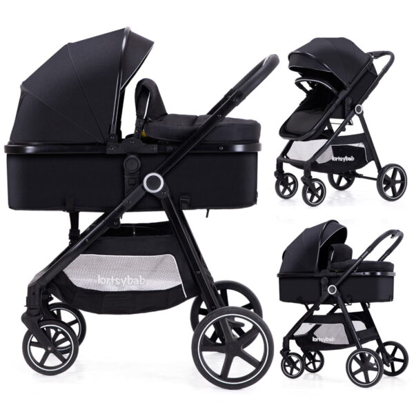 2-in-1 Baby Stroller with Bassinet Mode - Folding Infant Newborn Pram Stroller with Reversible Seat - Toddler Strollers for 0-36 Months Old Babies