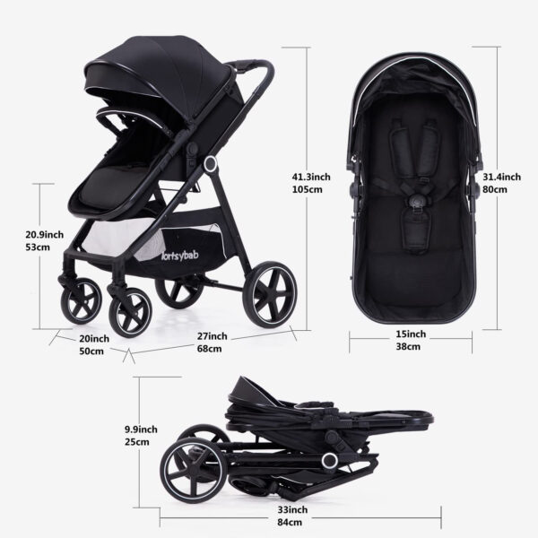 2-in-1 Baby Stroller with Bassinet Mode - Folding Infant Newborn Pram Stroller with Reversible Seat - Toddler Strollers for 0-36 Months Old Babies