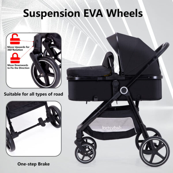 2-in-1 Baby Stroller with Bassinet Mode - Folding Infant Newborn Pram Stroller with Reversible Seat - Toddler Strollers for 0-36 Months Old Babies