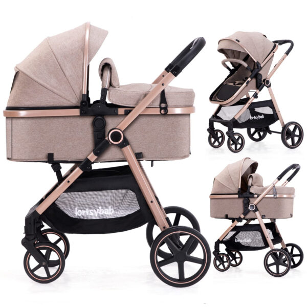 2-in-1 Baby Stroller with Bassinet Mode - Folding Infant Newborn Pram Stroller with Reversible Seat - Toddler Strollers for 0-36 Months Old Babies