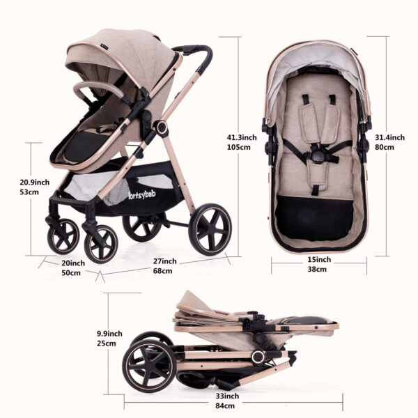 2-in-1 Baby Stroller with Bassinet Mode - Folding Infant Newborn Pram Stroller with Reversible Seat - Toddler Strollers for 0-36 Months Old Babies