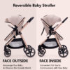 2-in-1 Baby Stroller with Bassinet Mode - Folding Infant Newborn Pram Stroller with Reversible Seat - Toddler Strollers for 0-36 Months Old Babies