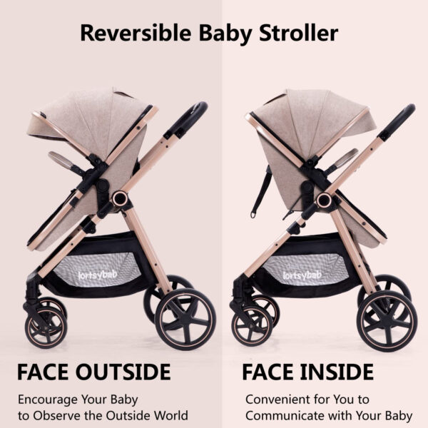 2-in-1 Baby Stroller with Bassinet Mode - Folding Infant Newborn Pram Stroller with Reversible Seat - Toddler Strollers for 0-36 Months Old Babies
