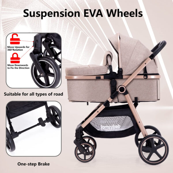 2-in-1 Baby Stroller with Bassinet Mode - Folding Infant Newborn Pram Stroller with Reversible Seat - Toddler Strollers for 0-36 Months Old Babies