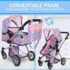 Dolls To Play Baby Doll Convertible Pram Stroller for Kids, Adjustable Handle Foldable Buggy Carriage with Canopy and Storage Basket Heavy Duty Premium Quality - 25 Inch
