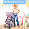 Dolls To Play Baby Doll Convertible Pram Stroller for Kids, Adjustable Handle Foldable Buggy Carriage with Canopy and Storage Basket Heavy Duty Premium Quality - 25 Inch