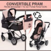 Dolls To Play Baby Doll Convertible Pram Stroller for Kids, Adjustable Handle Foldable Buggy Carriage with Canopy and Storage Basket Heavy Duty Premium Quality - 25 Inch