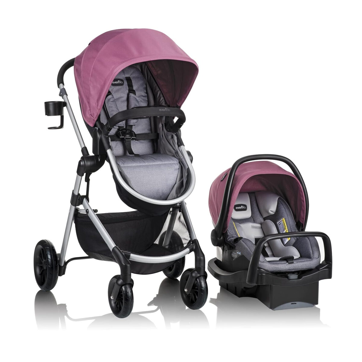 Evenflo Pivot Modular Travel System with SafeMax Rear-Facing Infant Car Seat (Dusty Rose Pink)