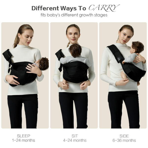 Baby Sling Carrier, Toddler Carrier Sling with Double Safety Buckle and Adjustable Shoulder Strap, Baby Carriers One Size Fits All, Black