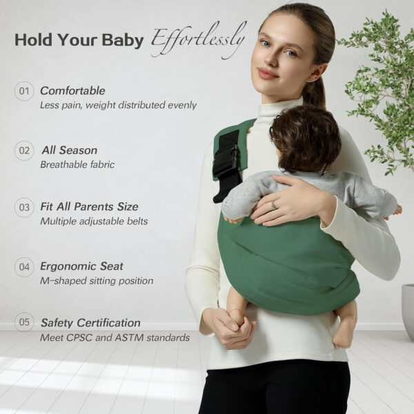 Baby Sling Carrier, Toddler Carrier Sling with Double Safety Buckle and Adjustable Shoulder Strap, Baby Carriers One Size Fits All, Black