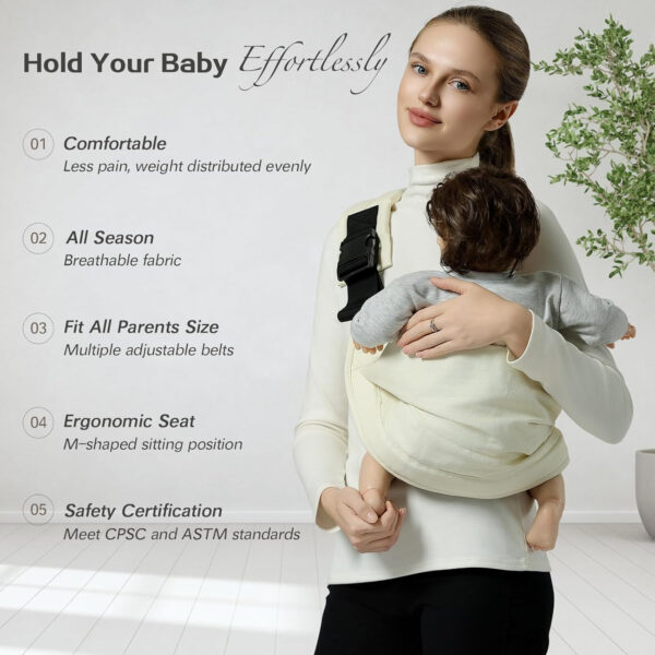 Baby Sling Carrier, Toddler Carrier Sling with Double Safety Buckle and Adjustable Shoulder Strap, Baby Carriers One Size Fits All, Black