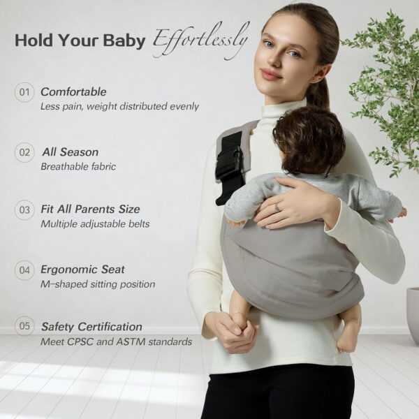 Baby Sling Carrier, Toddler Carrier Sling with Double Safety Buckle and Adjustable Shoulder Strap, Baby Carriers One Size Fits All, Black