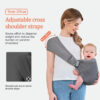 Baby Sling Carrier,Baby Carrier Newborn to Toddler,Toddler Carrier,Portable Lightweight & Spreadable Shoulder Straps (Dark Grey)
