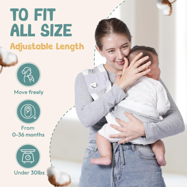 Baby Sling Carrier 8-30 lbs, Newborn Nursing, Toddler Carrier with Safety Buckle, Knob Tech Baby Closer, Adjustable Shoulder Strap, Portable and Lightweight (Gray)