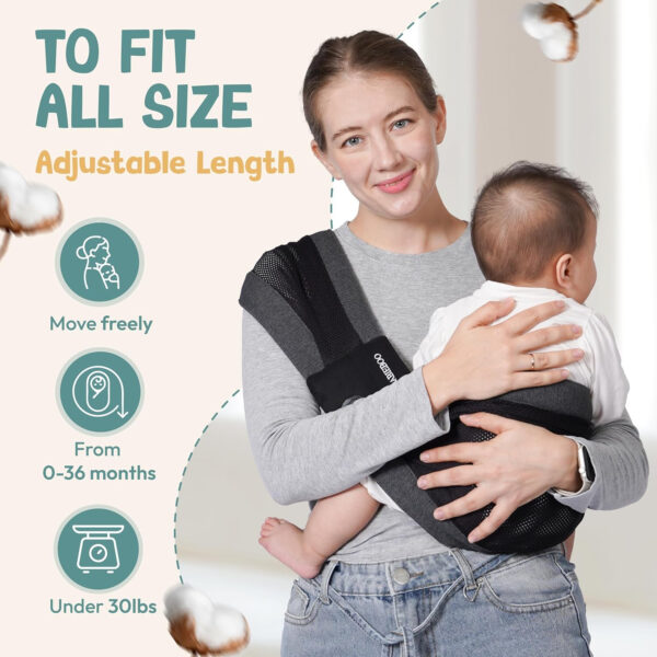 Baby Sling Carrier 8-30 lbs, Newborn Nursing, Toddler Carrier with Safety Buckle, Knob Tech Baby Closer, Adjustable Shoulder Strap, Portable and Lightweight (Gray)