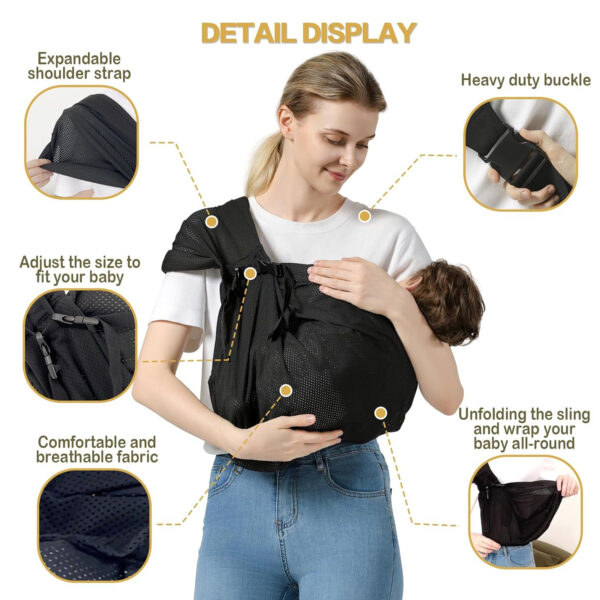 688a6b1a9b3f37670f6346e10e3b782756668b4954eb8e59e81de.jpg Baby Sling Carrier, Toddler Sling Toddler Carrier with Wide Shoulder Strap, Lightweight Baby Carriers Newborn to Toddler Infant Wrap Carriers Perfect for Mom and Dad, Black