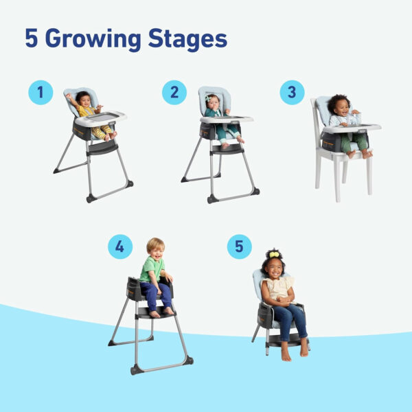Graco Slim Snacker High Chair, Ultra Slim, Fast-Folding, Multiple Recline Positions, Comfortable Feeding, Whisk