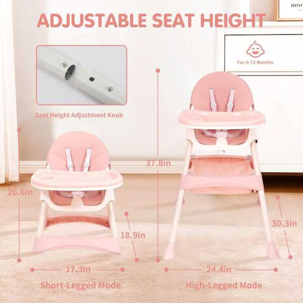 Baby High Chair, 6 in 1 Convertible High Chairs for Babies and Toddlers with 5-Point Safety Harness,Foldable High Chair for Space-Saving, Adjustable Dining Tray,Backrest & Height,Easy to Clean Surface