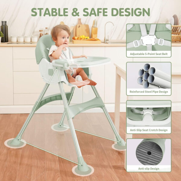 Baby High Chair, 6 in 1 Convertible High Chairs for Babies and Toddlers with 5-Point Safety Harness,Foldable High Chair for Space-Saving, Adjustable Dining Tray,Backrest & Height,Easy to Clean Surface
