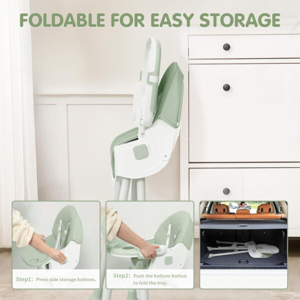 Baby High Chair, 6 in 1 Convertible High Chairs for Babies and Toddlers with 5-Point Safety Harness,Foldable High Chair for Space-Saving, Adjustable Dining Tray,Backrest & Height,Easy to Clean Surface