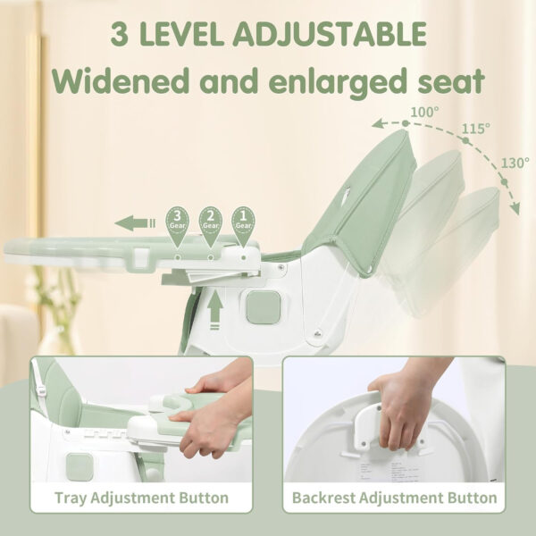 Baby High Chair, 6 in 1 Convertible High Chairs for Babies and Toddlers with 5-Point Safety Harness,Foldable High Chair for Space-Saving, Adjustable Dining Tray,Backrest & Height,Easy to Clean Surface