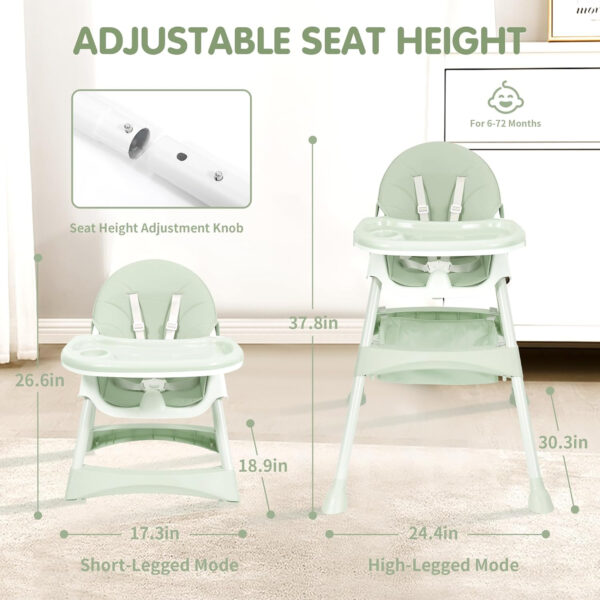 Baby High Chair, 6 in 1 Convertible High Chairs for Babies and Toddlers with 5-Point Safety Harness,Foldable High Chair for Space-Saving, Adjustable Dining Tray,Backrest & Height,Easy to Clean Surface