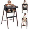 High Chair for Babies and Toddlers Adjustable Foldable Convertible 5 Point Harness Easy Clean Wood-Printed Metal with Removable Tray Baby Highchair for Family (Black&Walnut Wood-Printed Metal)