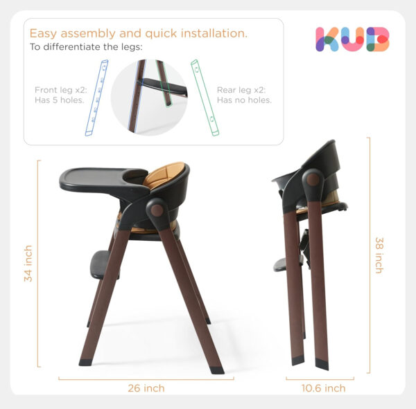 High Chair for Babies and Toddlers Adjustable Foldable Convertible 5 Point Harness Easy Clean Wood-Printed Metal with Removable Tray Baby Highchair for Family (Black&Walnut Wood-Printed Metal)