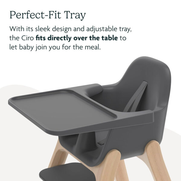 UPPAbaby Ciro High Chair/Sleek, Easy-to-Clean Design/Perfect-Fit Tray to Bring Baby to Table/Patent-Pending Harness/Dual-Position, 180-Degree Rotating Footrest/Chloe (Grey/Rubberwood)