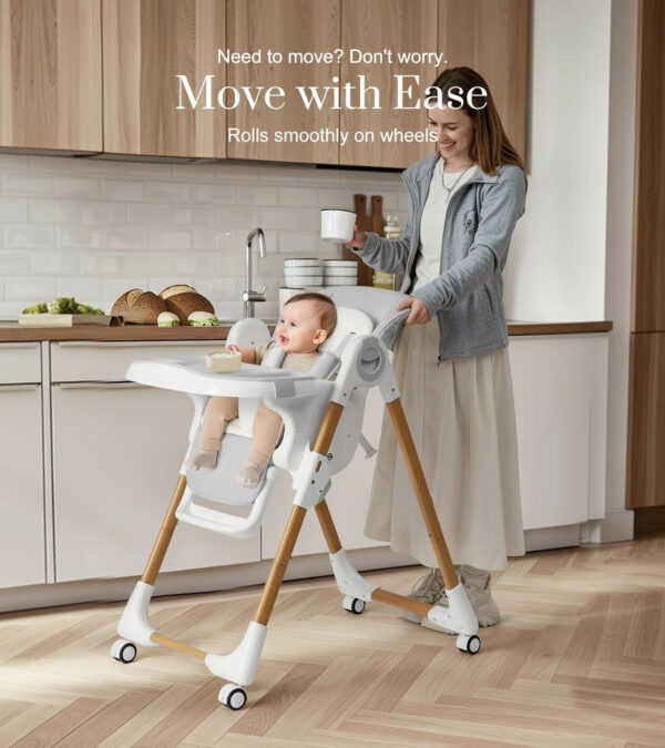 Convertible High Chairs for Babies and Toddlers, Height Adjustable Baby High Chair, High Chair with Removable Tray, Adjustable Backrest and Pedal, Portable Baby Dinning Chair with Lockable Wheels