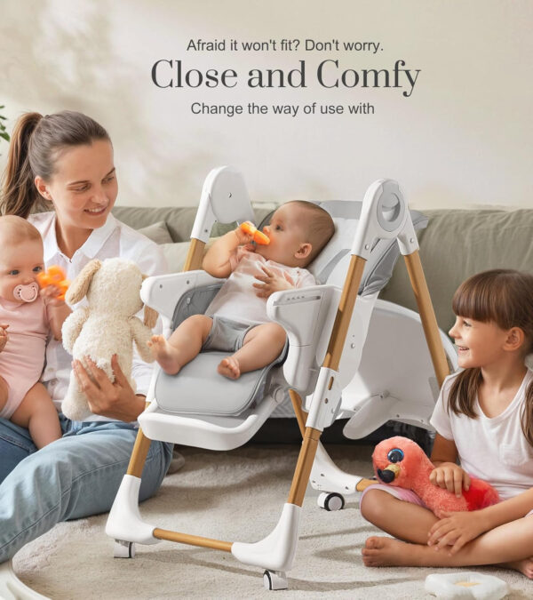 Convertible High Chairs for Babies and Toddlers, Height Adjustable Baby High Chair, High Chair with Removable Tray, Adjustable Backrest and Pedal, Portable Baby Dinning Chair with Lockable Wheels