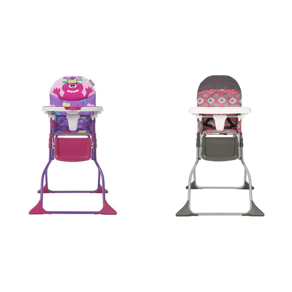 Cosco Kids Simple Fold Folding High Chair for Babies and Toddlers (from 6 Months to 50 lbs) Simple Fold Deluxe with 3-Position Tray, Portable High Chair, Monster Syd
