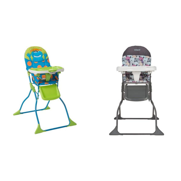 Cosco Kids Simple Fold Folding High Chair for Babies and Toddlers (from 6 Months to 50 lbs) Simple Fold Deluxe with 3-Position Tray, Portable High Chair, Monster Syd