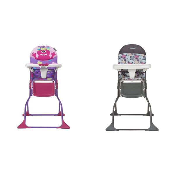 Cosco Kids Simple Fold Folding High Chair for Babies and Toddlers (from 6 Months to 50 lbs) Simple Fold Deluxe with 3-Position Tray, Portable High Chair, Monster Syd