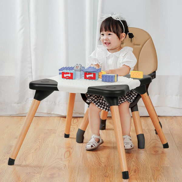 Gofirst 6 in 1 Convertible Wooden High Chair for Babies and Toddlers - Infant Dining Booster Seat With Building Block Table and 4-Position Removable Feeding Chair