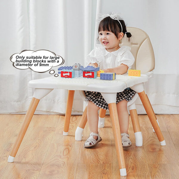 Gofirst 6 in 1 Convertible Wooden High Chair for Babies and Toddlers - Infant Dining Booster Seat With Building Block Table and 4-Position Removable Feeding Chair