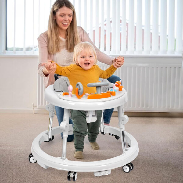 Music and Lights Baby Walker Foldable with 9 Adjustable Heights, Baby Walker with Wheels Portable, Infant Toddler Walker for Baby Boy Girls 6-18 Months