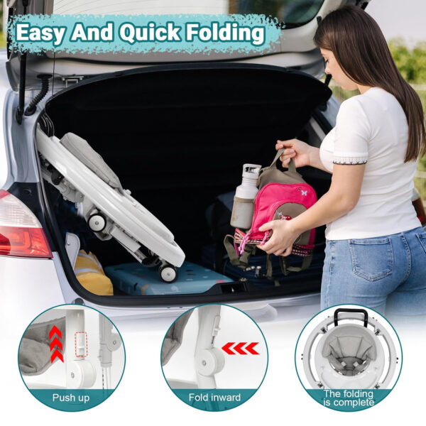 Music and Lights Baby Walker Foldable with 9 Adjustable Heights, Baby Walker with Wheels Portable, Infant Toddler Walker for Baby Boy Girls 6-18 Months