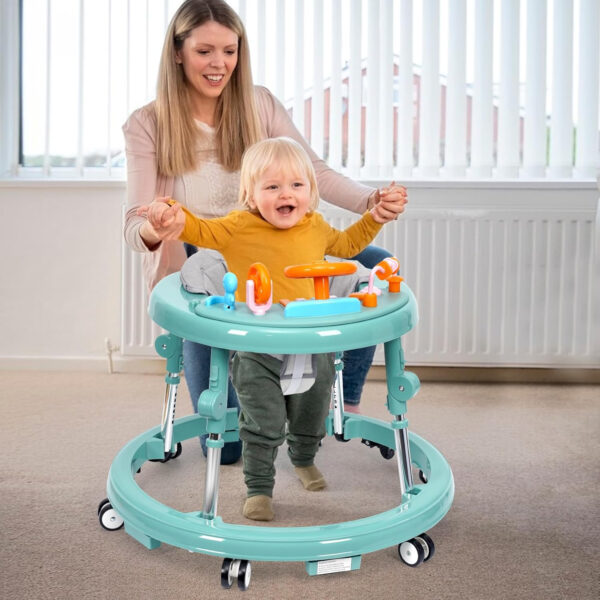 Music and Lights Baby Walker Foldable with 9 Adjustable Heights, Baby Walker with Wheels Portable, Infant Toddler Walker for Baby Boy Girls 6-18 Months