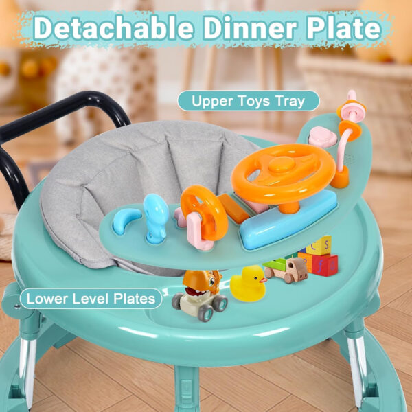 Music and Lights Baby Walker Foldable with 9 Adjustable Heights, Baby Walker with Wheels Portable, Infant Toddler Walker for Baby Boy Girls 6-18 Months