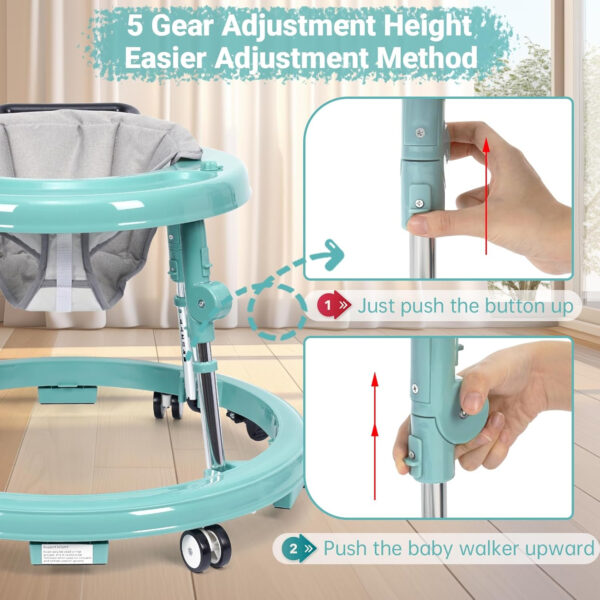 Music and Lights Baby Walker Foldable with 9 Adjustable Heights, Baby Walker with Wheels Portable, Infant Toddler Walker for Baby Boy Girls 6-18 Months